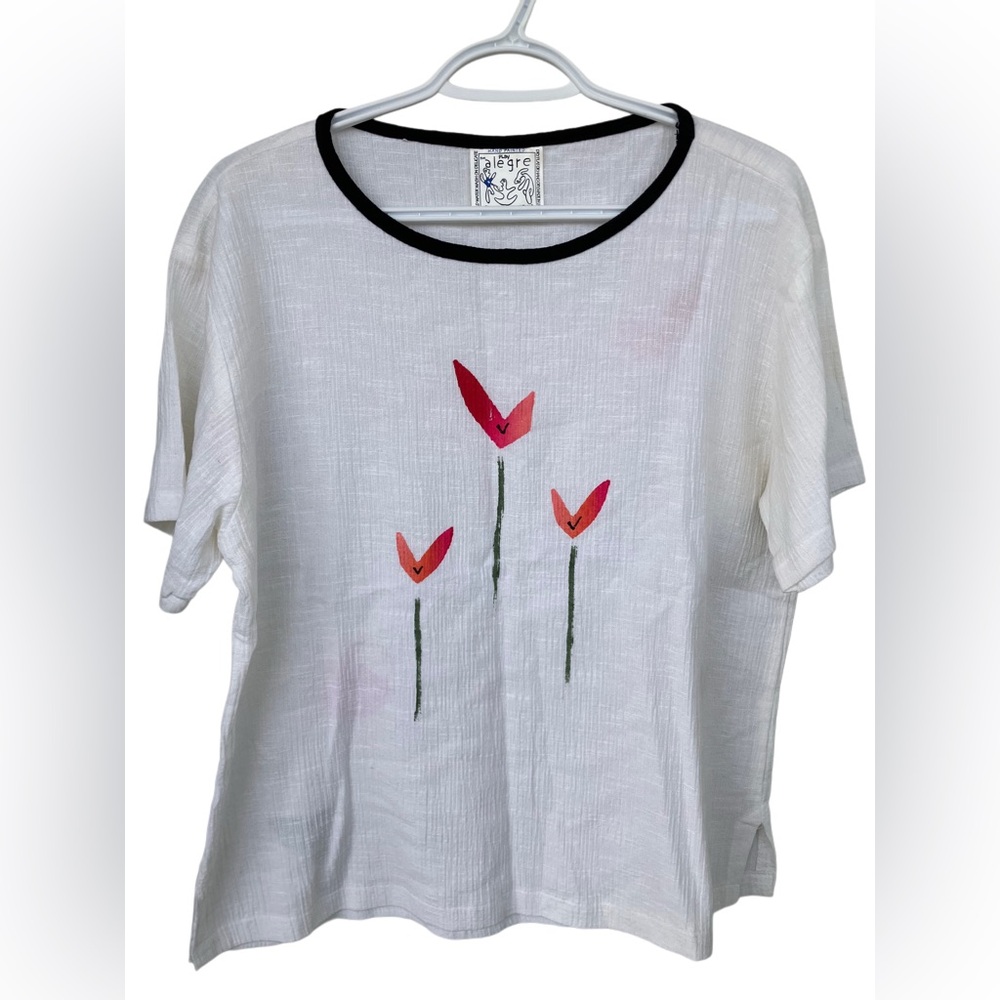 Vintage 1980s 1990s Play Alegre linen cotton hand painted shirt medium